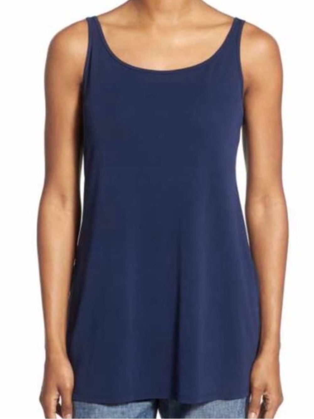 Eileen Fisher Midnight Blue Scoop Neck 100% Crepe Silk Tank Top XL